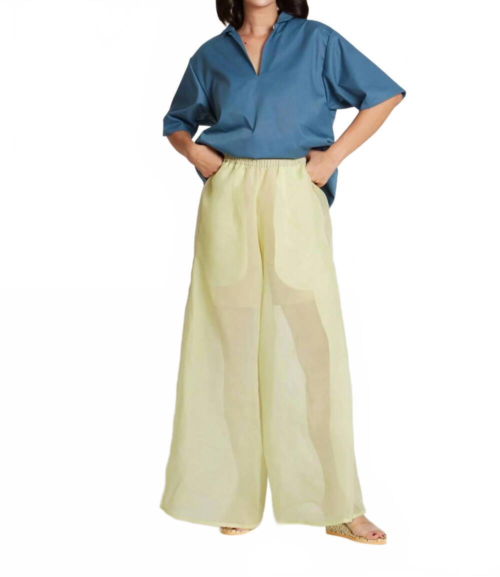 NEW KAAREM marble pleated silk organza wide leg pants in green rice